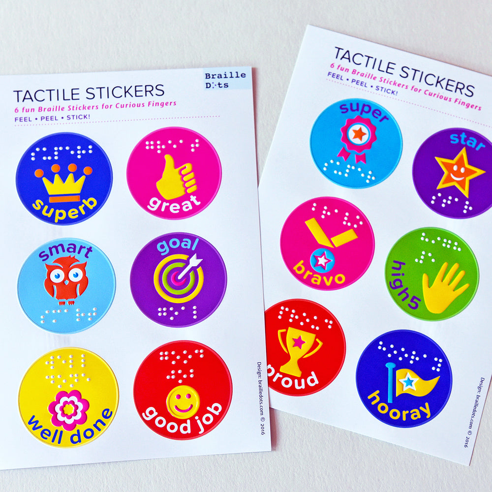 Two sheets of tactile reward stickers