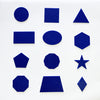 Blue 3D tactile shapes on a white background.