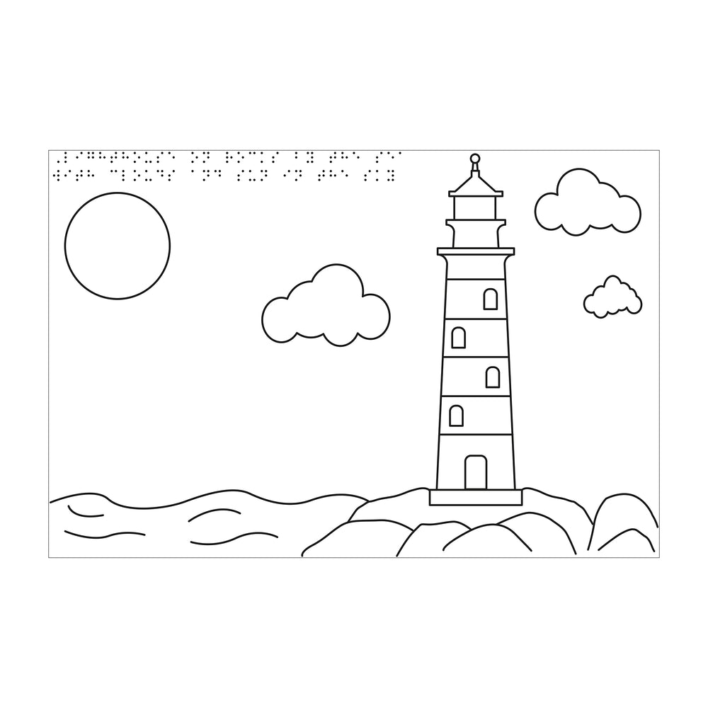 Tactile drawing of a lighthouse for colouring in