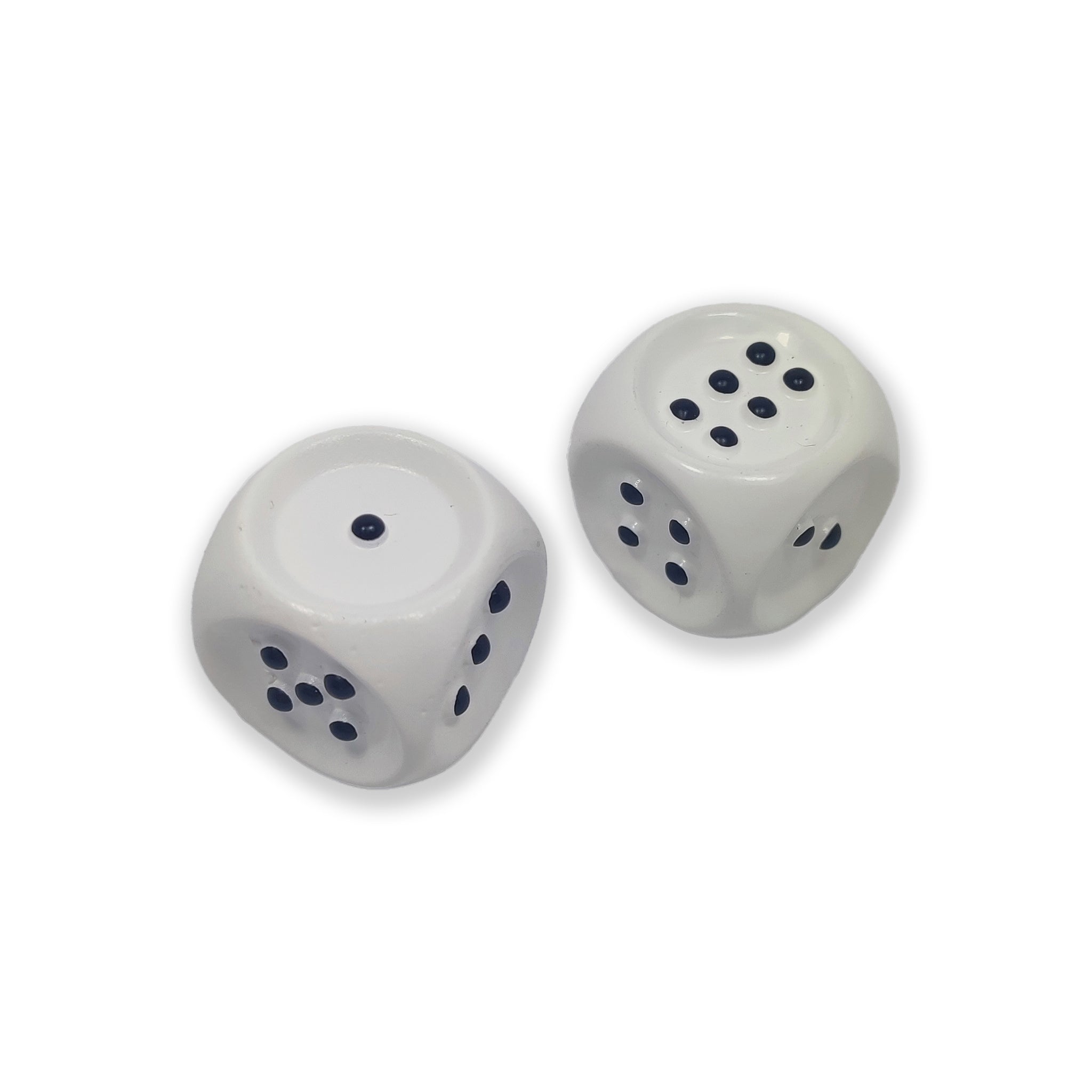Two tactile dice viewed from above on a white background