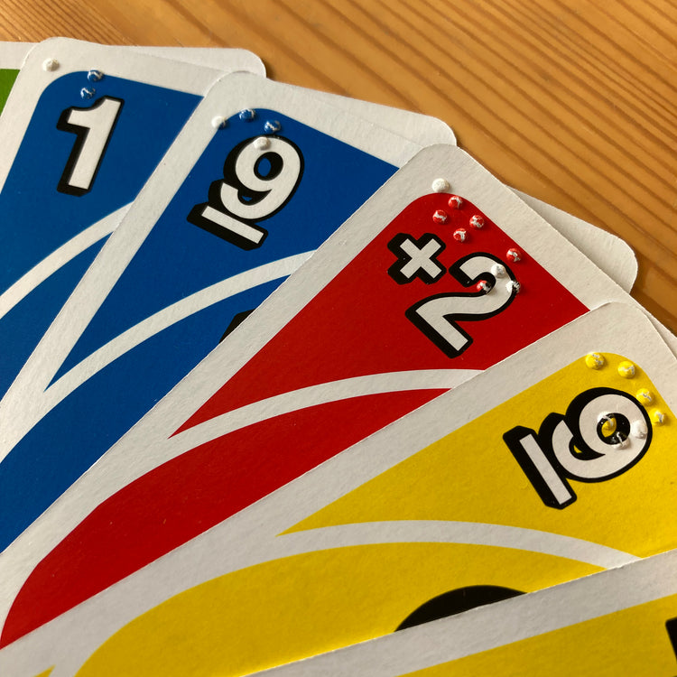 Alternative view of Uno card game with braille