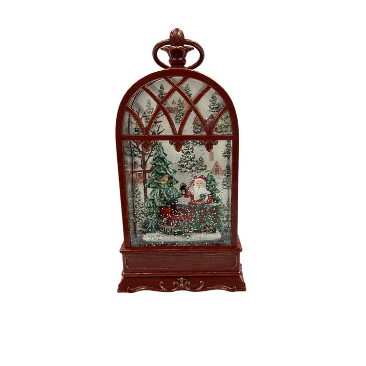 Regal Tidings LED light-up and glitter lantern – Santa Claus and train