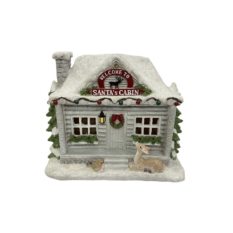 Light-up snowy Santa cabin