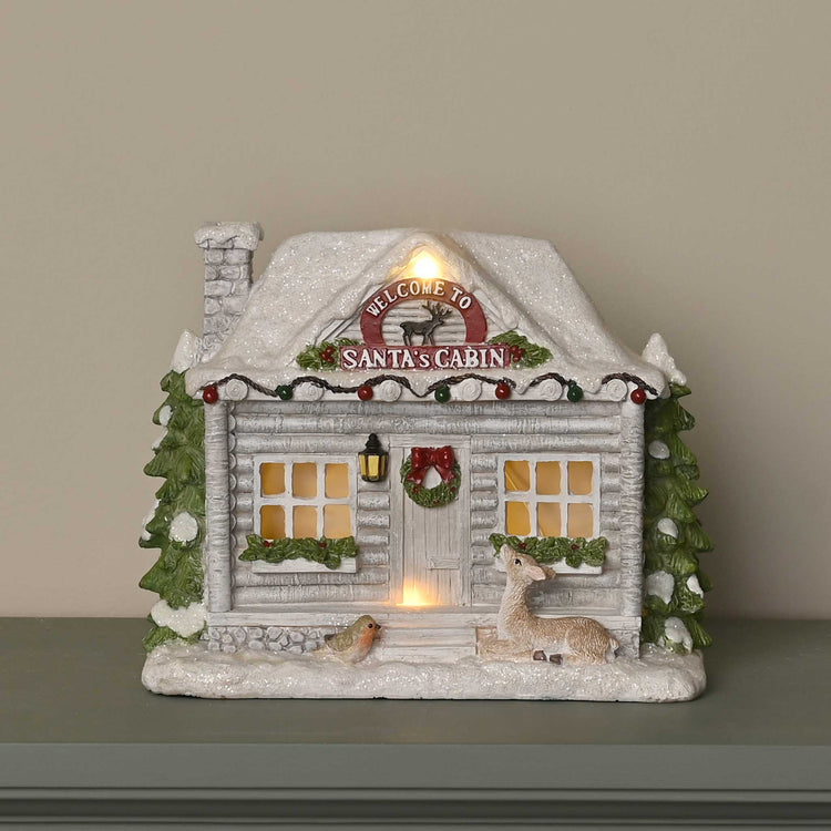 Alternative view of Light-up snowy Santa cabin