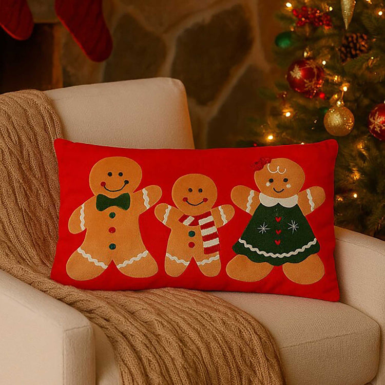 Alternative view of Santa & Friends gingerbread family cushion