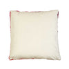 A square cream-colored throw pillow with a contrasting red fringed edge, shown against a plain white background.