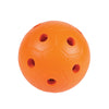 Orange ball made from hard foam with holes so bells can be heard