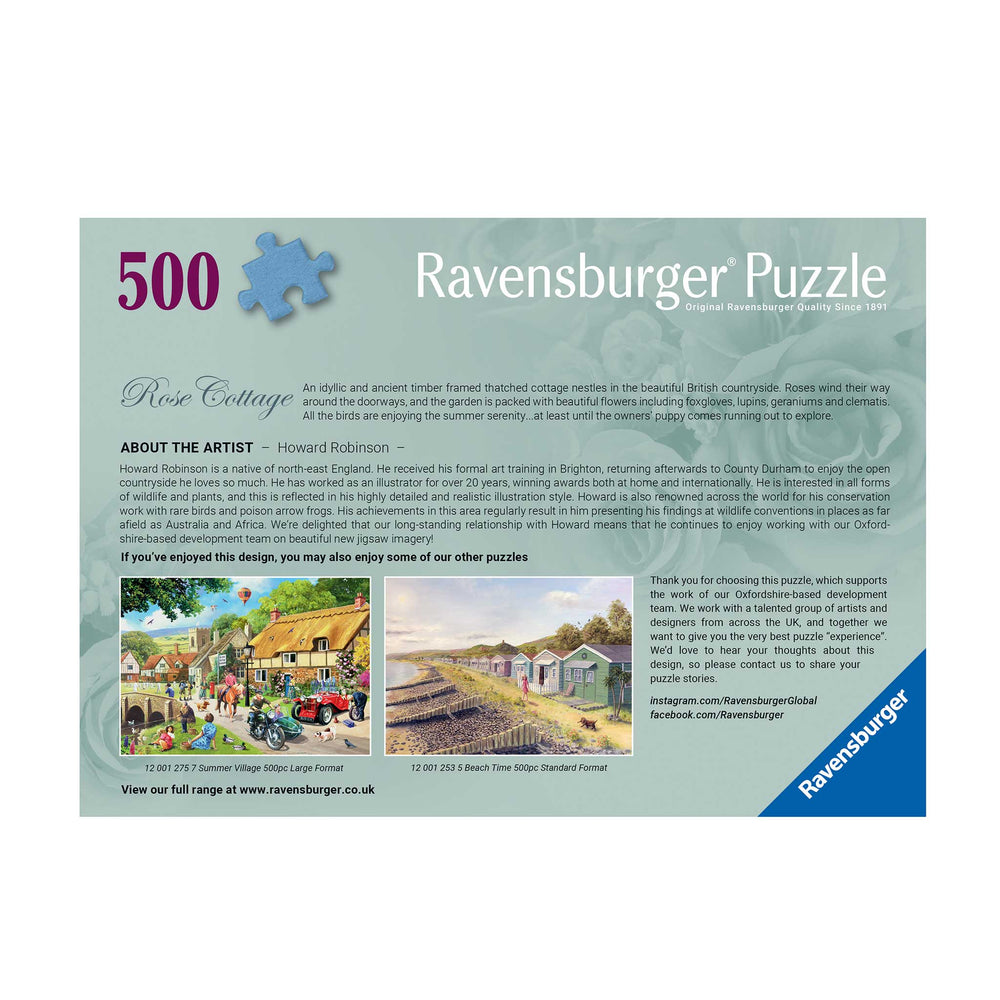 Back of the jigsaw puzzle box with information on the image and the artist.