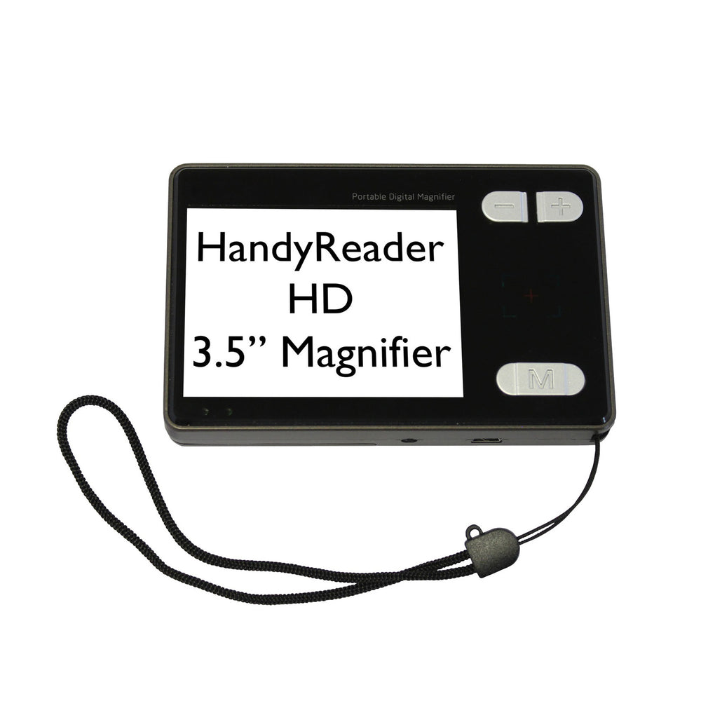 Front of a HandyReader HD video magnifier with black text on white background on the screen
