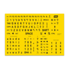 Sheet of yellow keyboard stickers with large print black characters