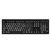 Overhead view of white text on black keyboard