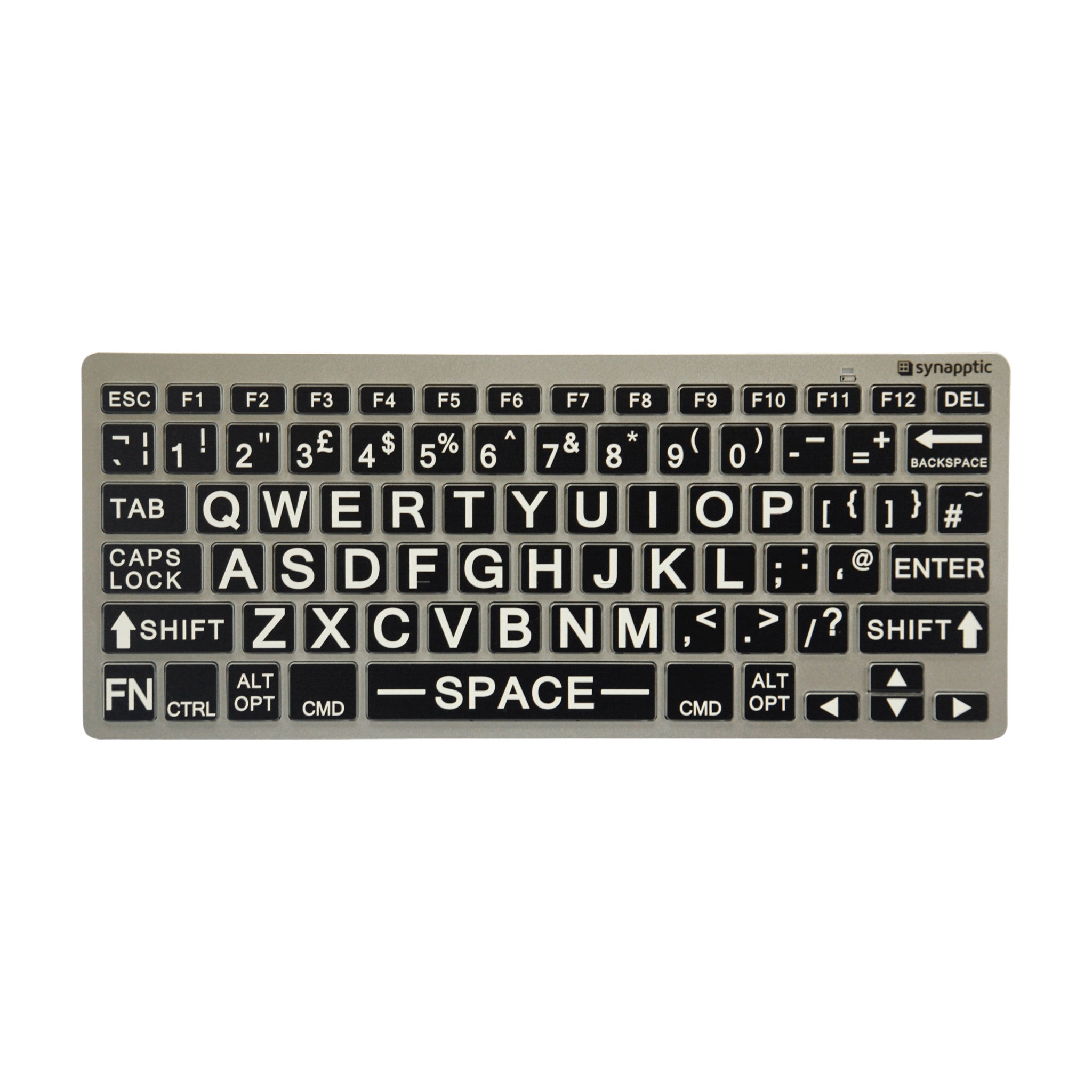 White text on black keys Synapptic Bluetooth LP Keyboard