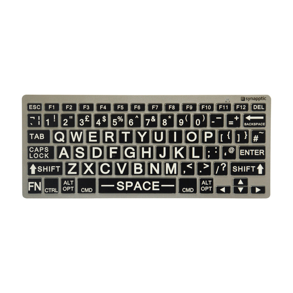 White text on black keys Synapptic Bluetooth LP Keyboard