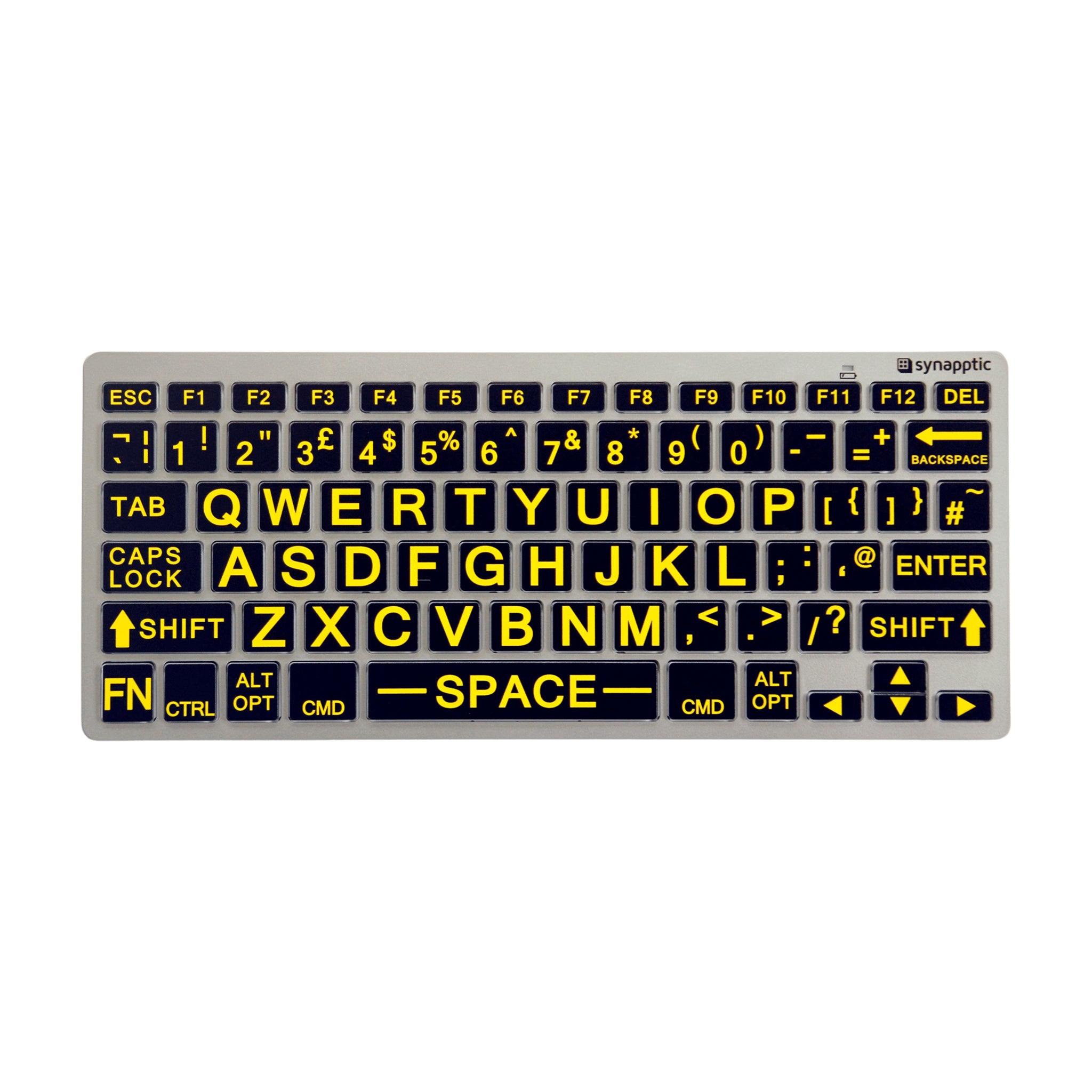 Yellow text on black keys Synapptic Bluetooth LP Keyboard