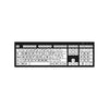 Overhead view of black text on white keyboard