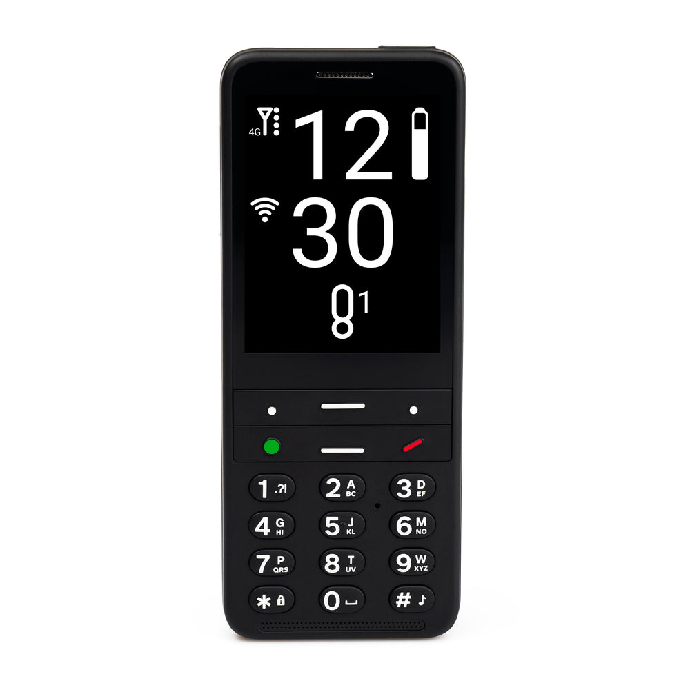 Face view of a black BlindShell Classic 2 phone