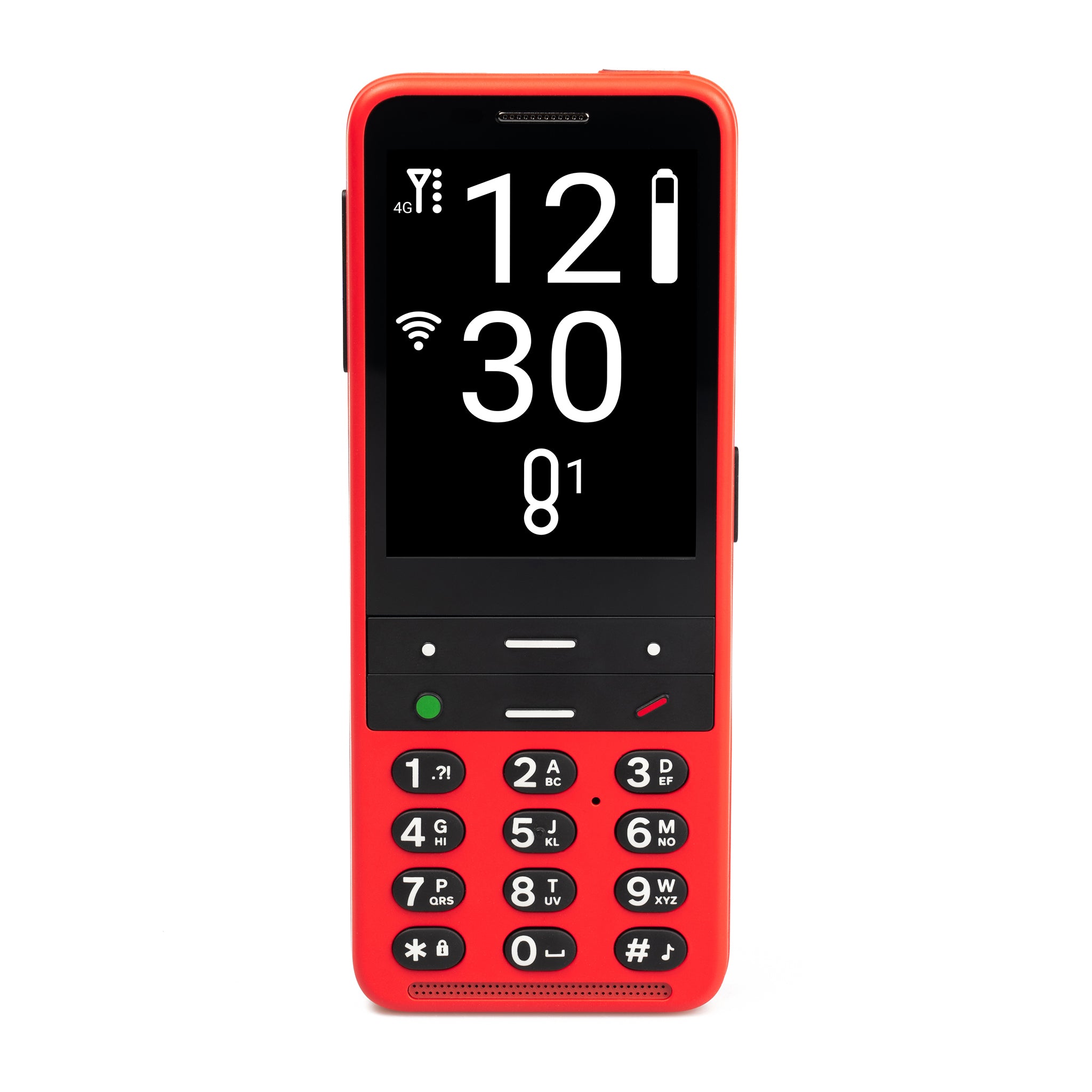 Face view of a red BlindShell Classic 2 phone