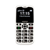 White mobile phone with black keys and easy-to-read display