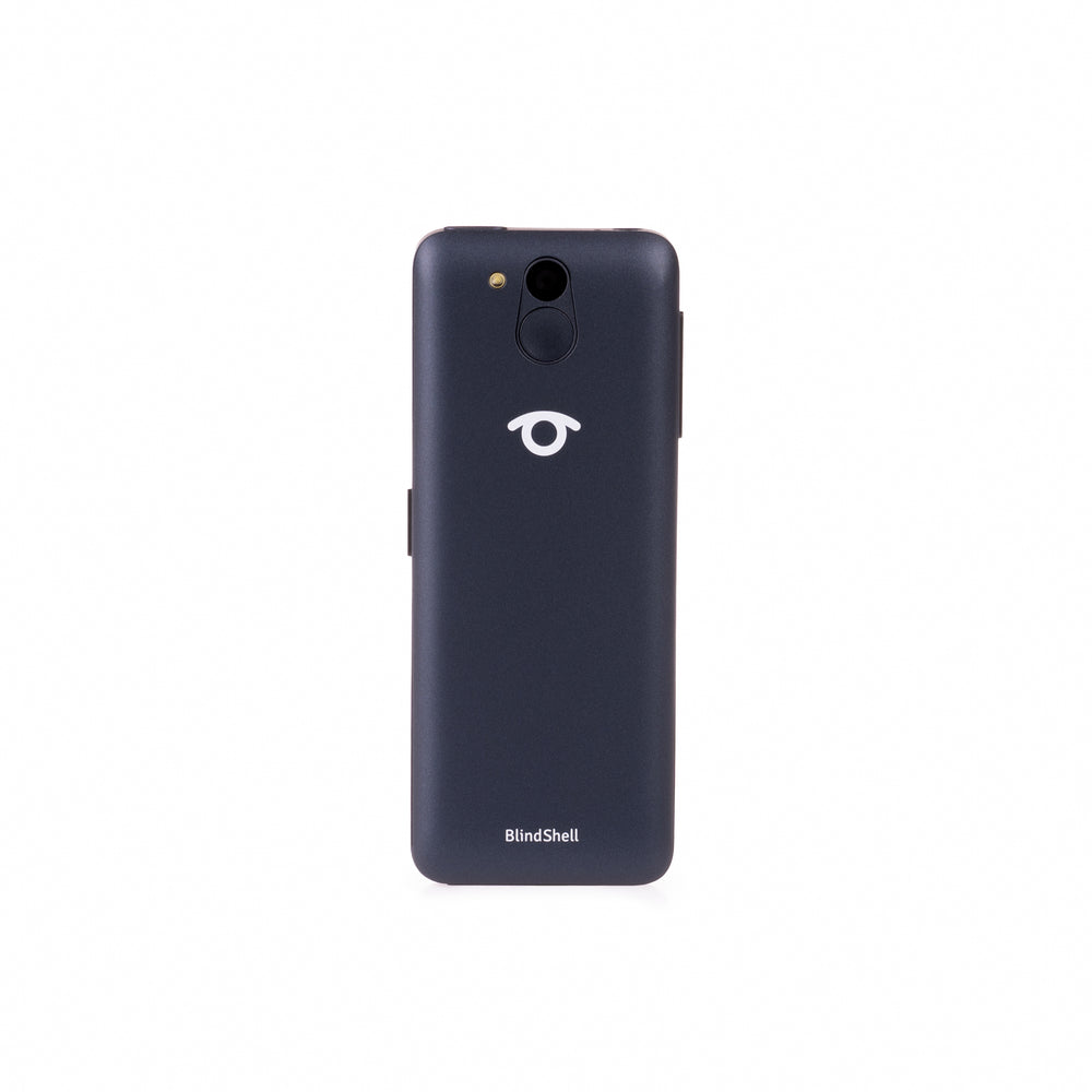 Image shows rear of ocean blue phone on a white background