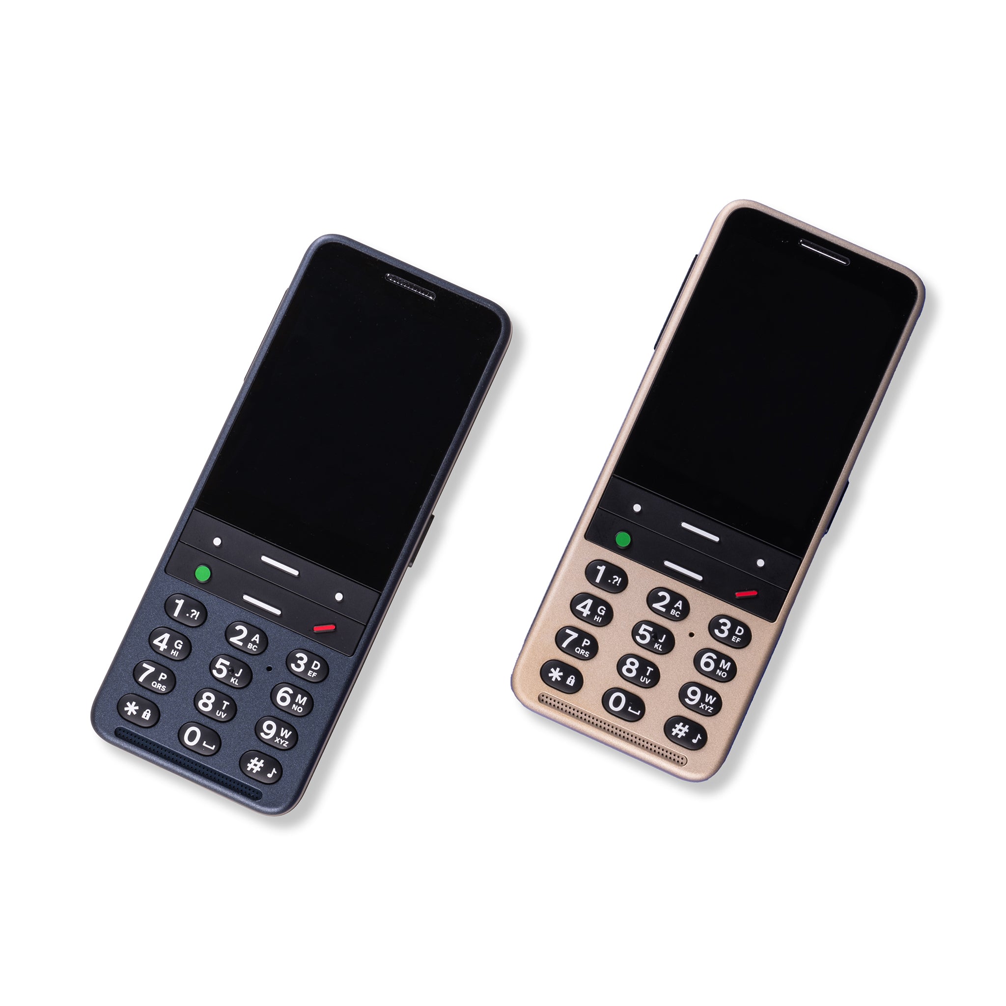 Image shows phones on a white background. One phone is ocean blue and the other golden sand