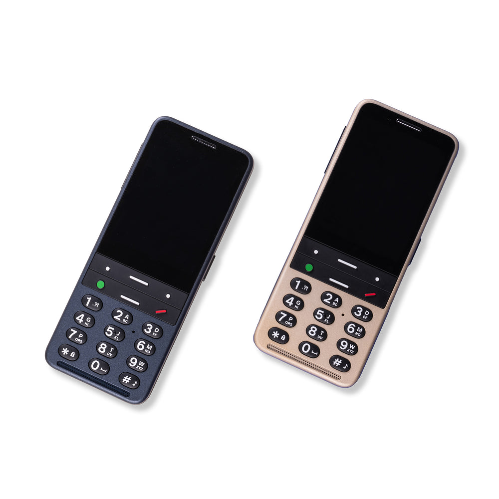 Image shows phones on a white background. One phone is ocean blue and the other golden sand
