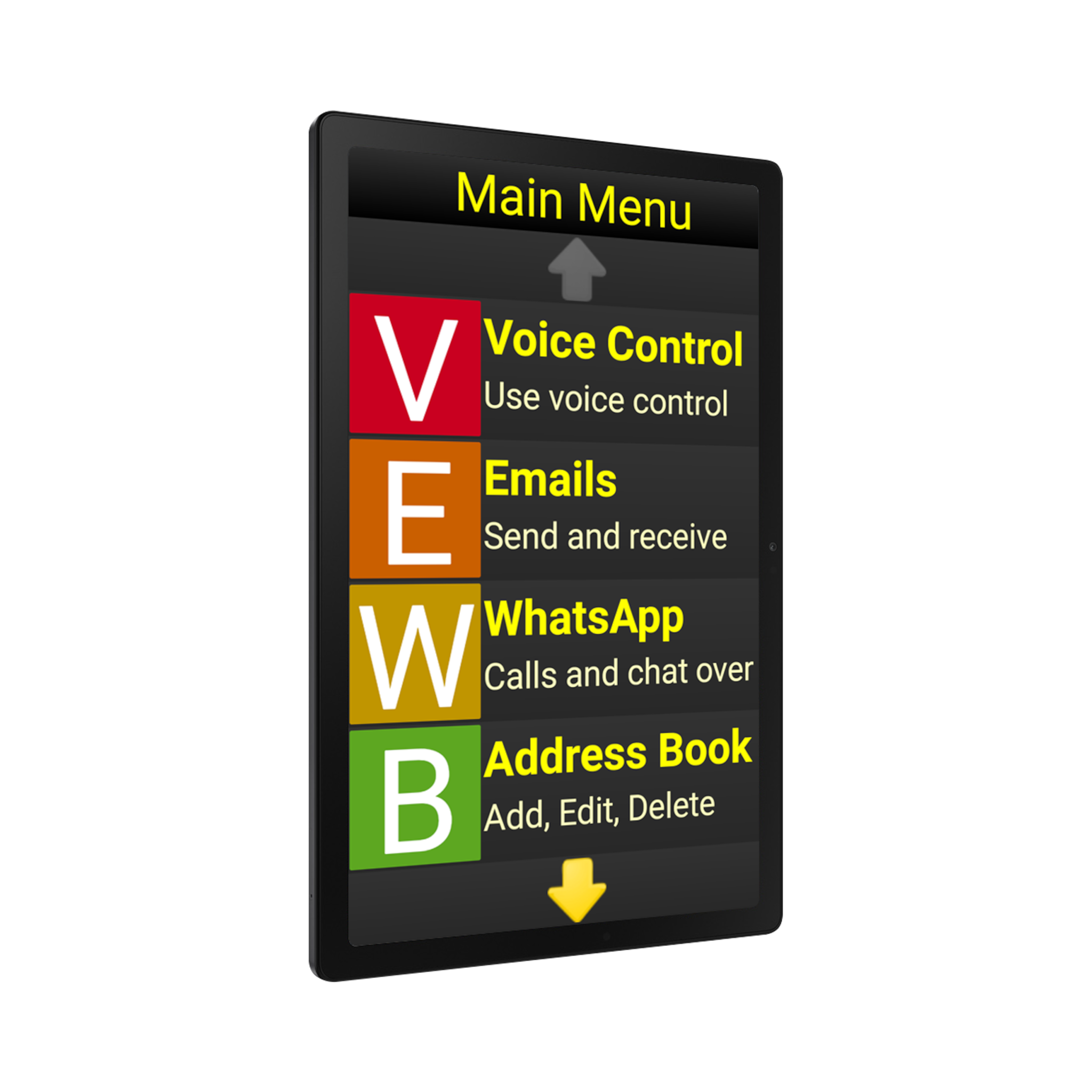 Angled view of tablet showing a Synapptic menu