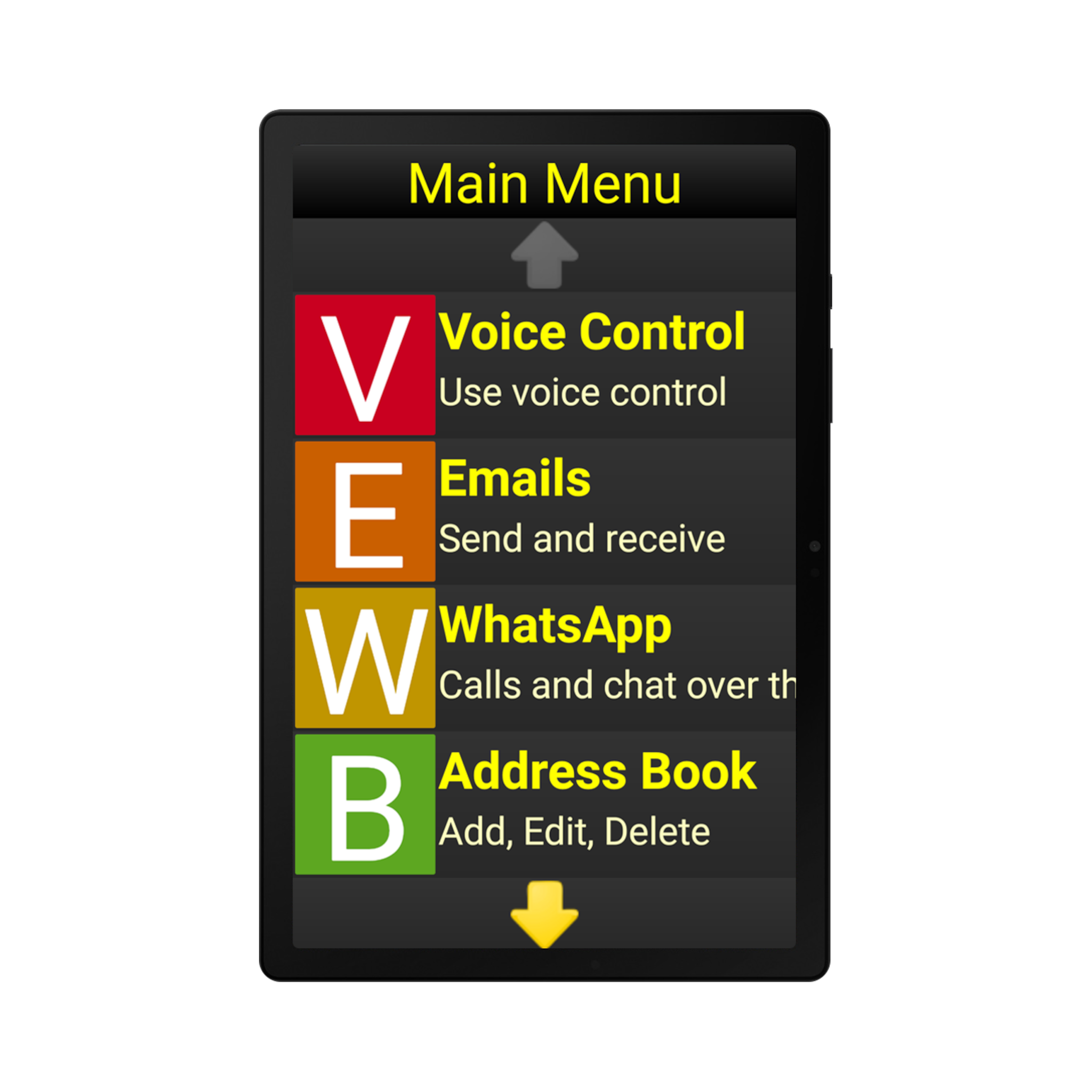 Front view of tablet showing a Synapptic menu