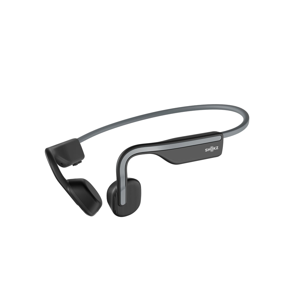 Side view of OpenMove Shokz in grey.