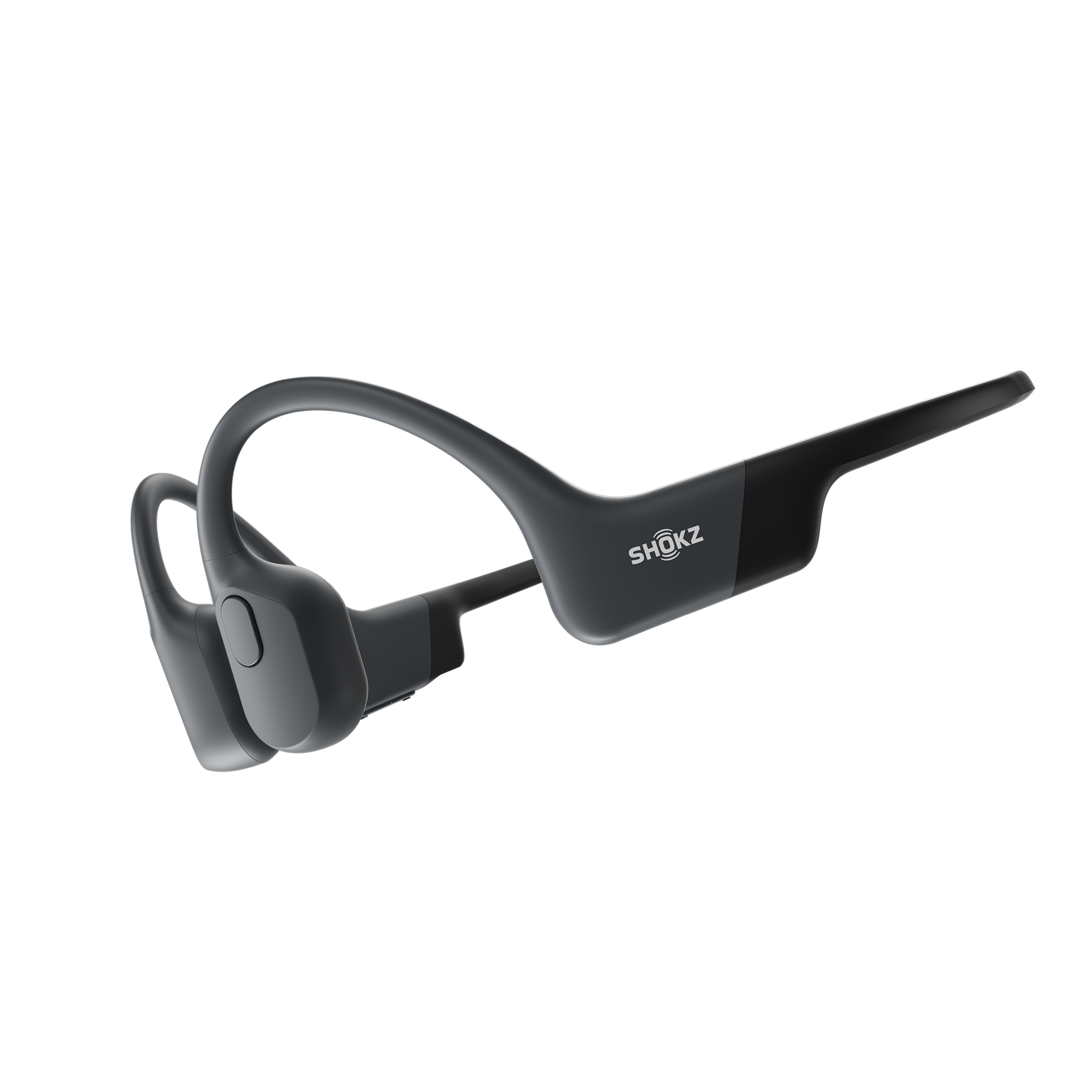 Side view of OpenRun Shokz in grey.