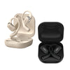 OpenFit Shokz in beige and black in cases against a white background.