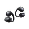 Black wireless earbuds on a white background