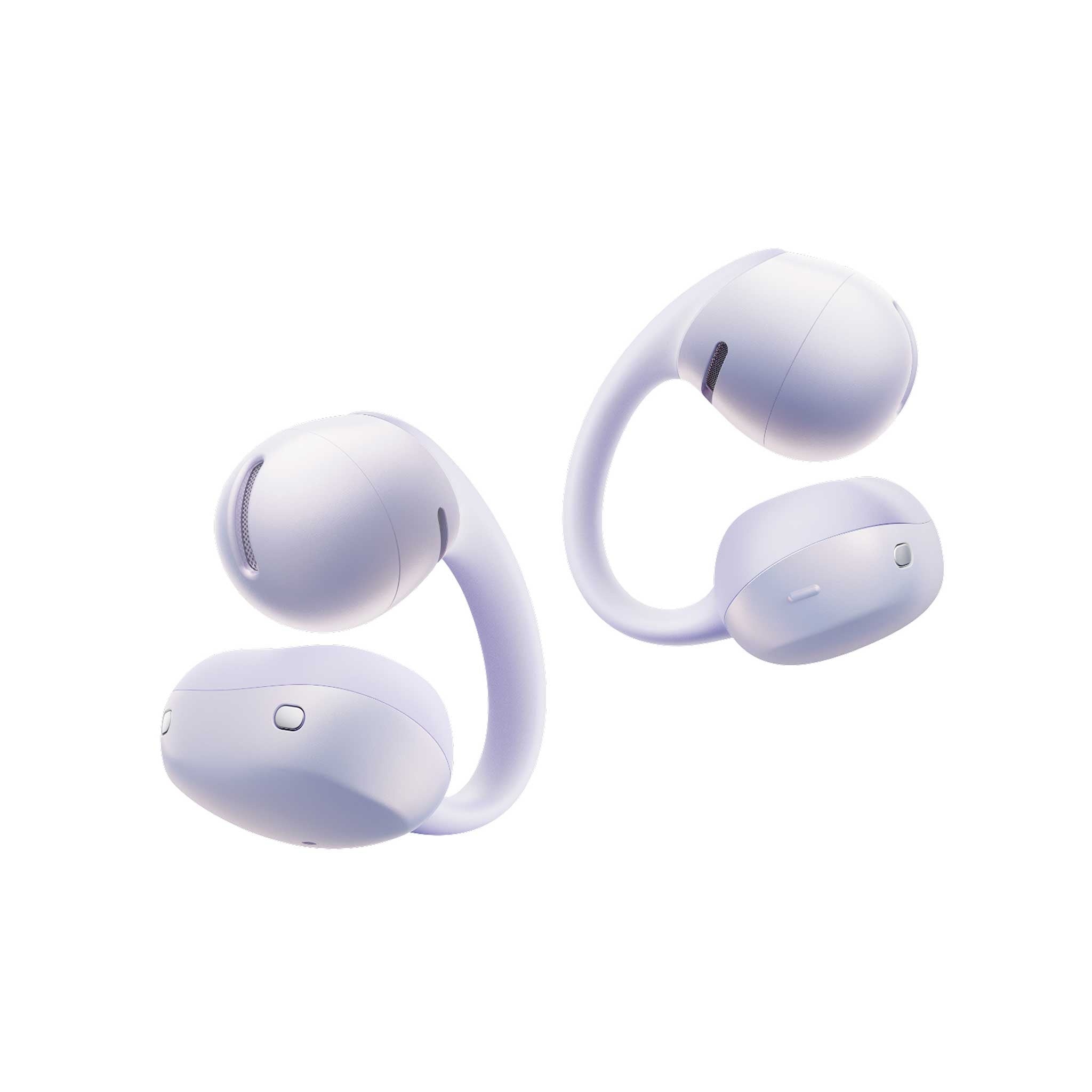 White wireless earbuds on a white background