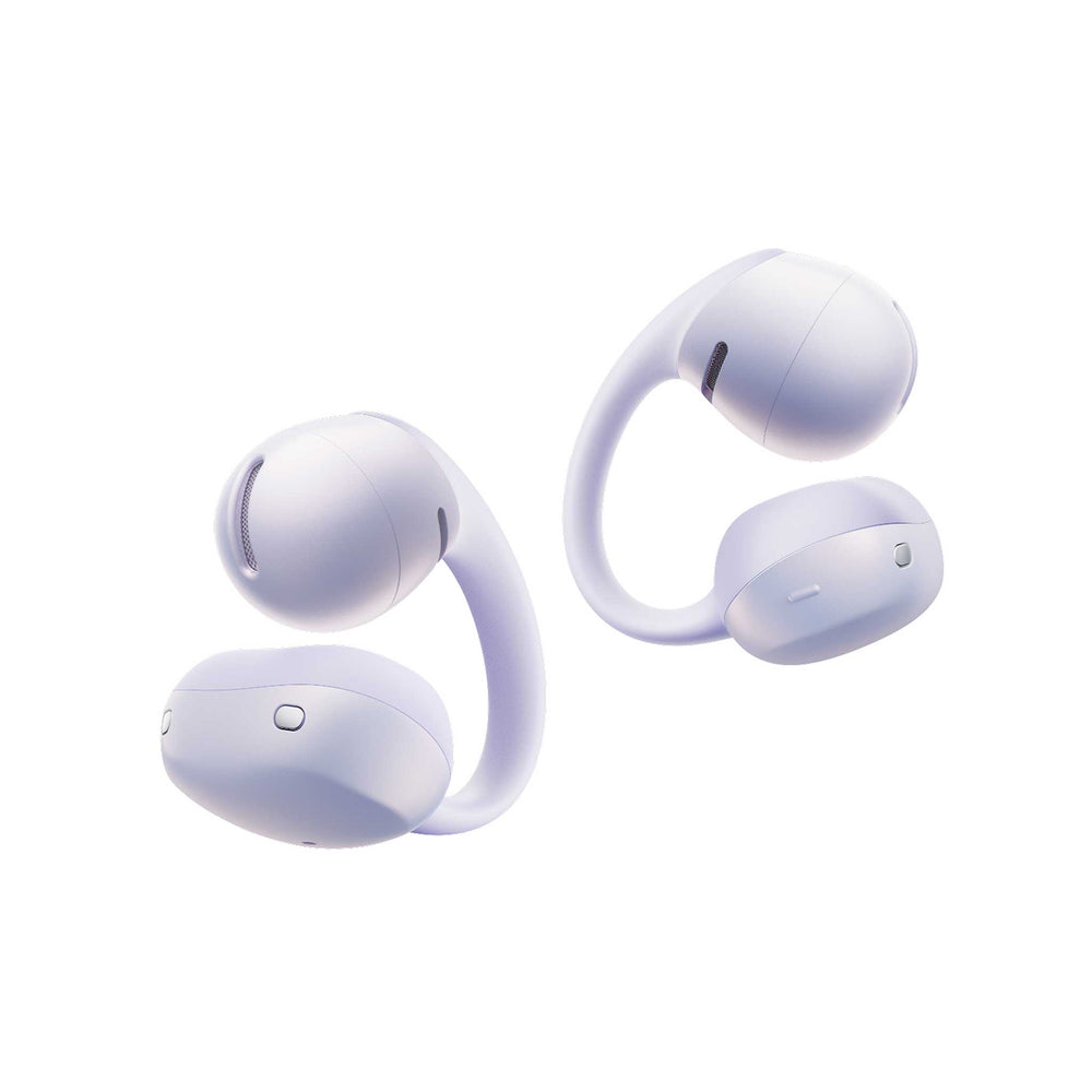 White wireless earbuds on a white background