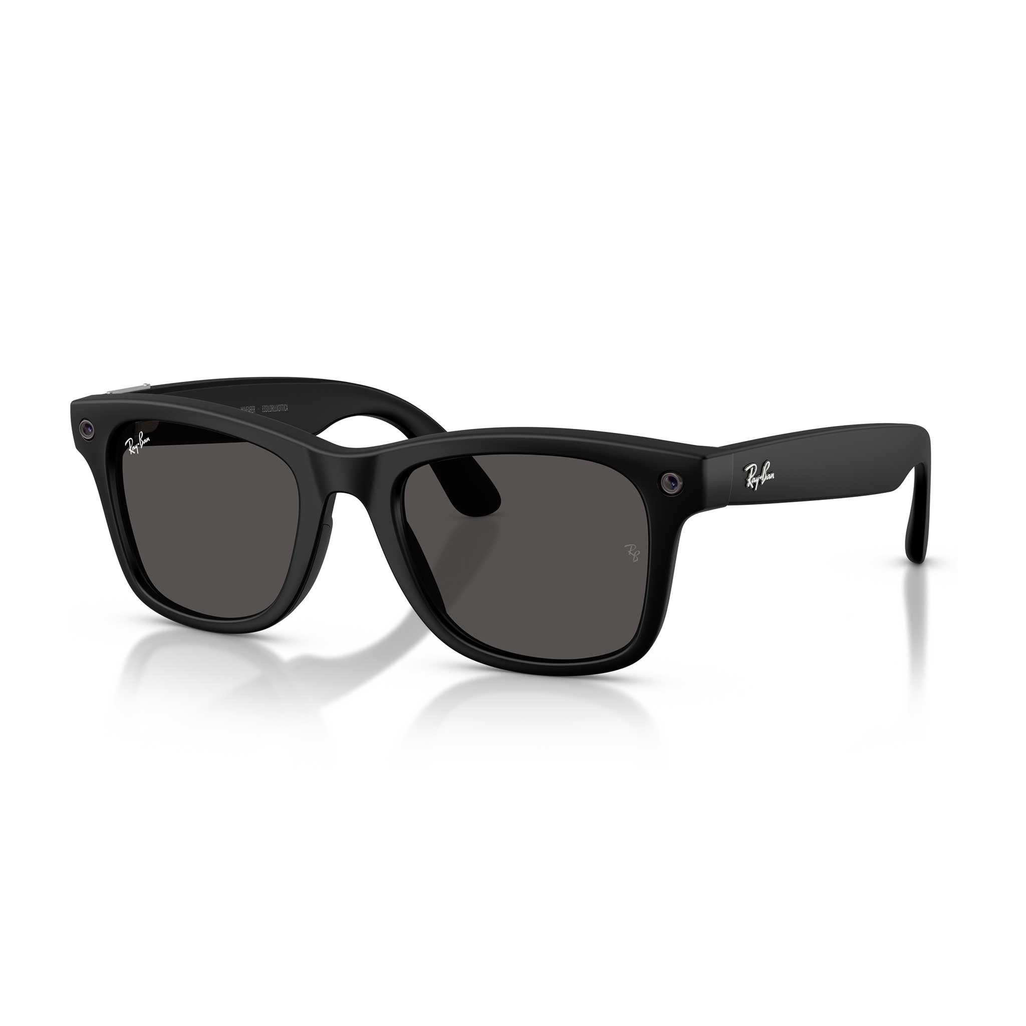 Black sunglasses with a reflective surface on a white background