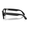 Black Ray-Ban Wayfarer sunglasses with a glossy acetate finish, shown from a side profile view on a reflective white surface.