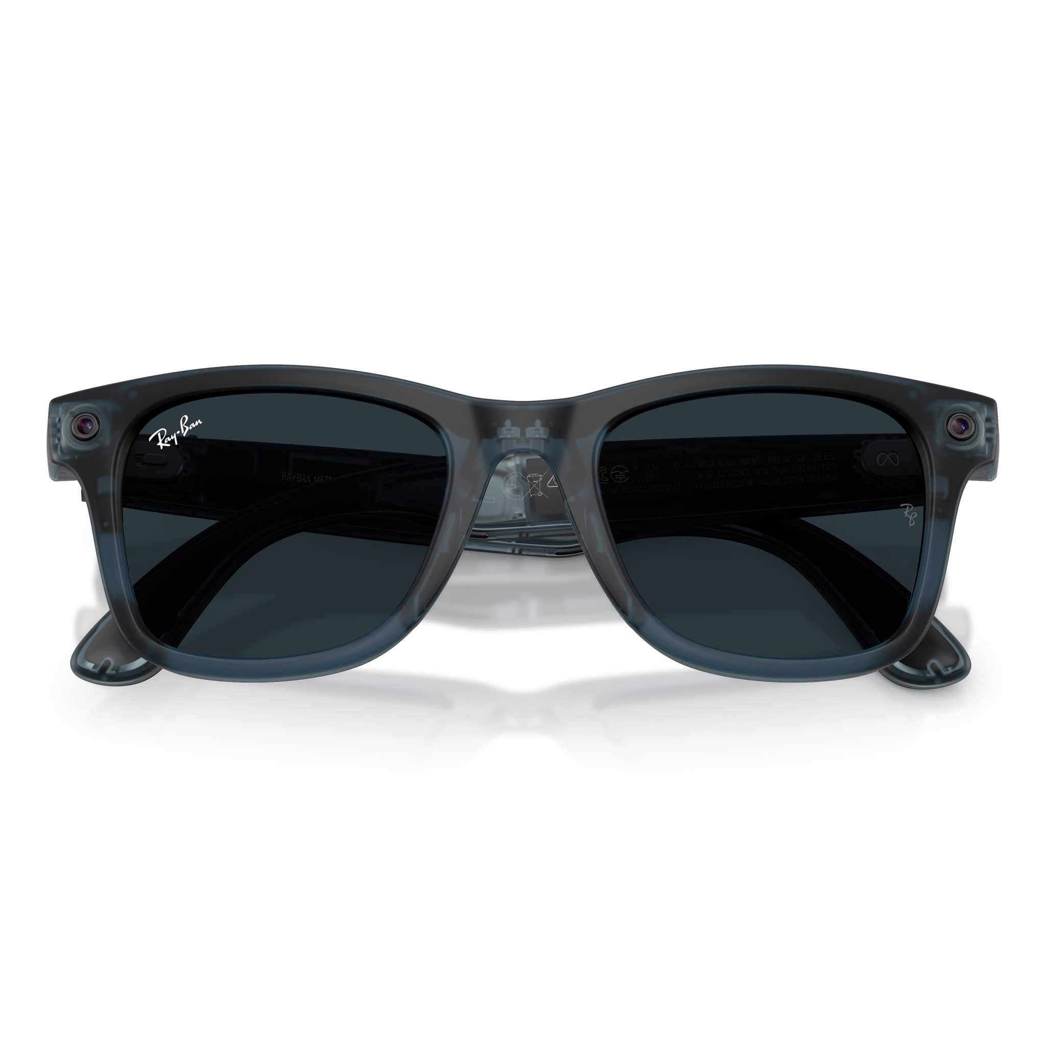 Ray-Ban Wayfarer-style sunglasses with a translucent dark gray acetate frame and dark gray lenses, shown from the front on a white background.