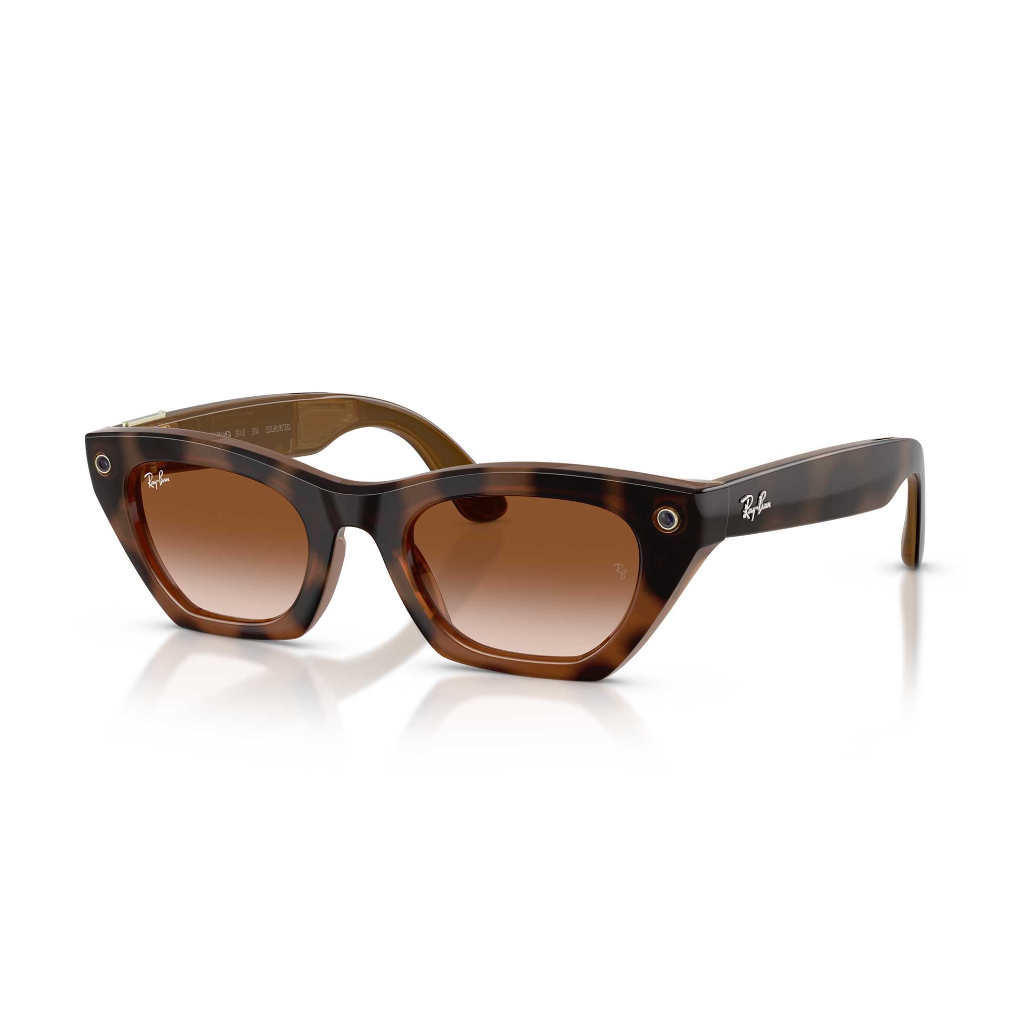 Ray-Ban sunglasses with a brown tortoiseshell acetate frame and gradient brown lenses, shown on a clean white background with a soft reflection.