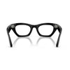 Black acetate square glasses frames shown from the front on a white background with a soft reflection below.