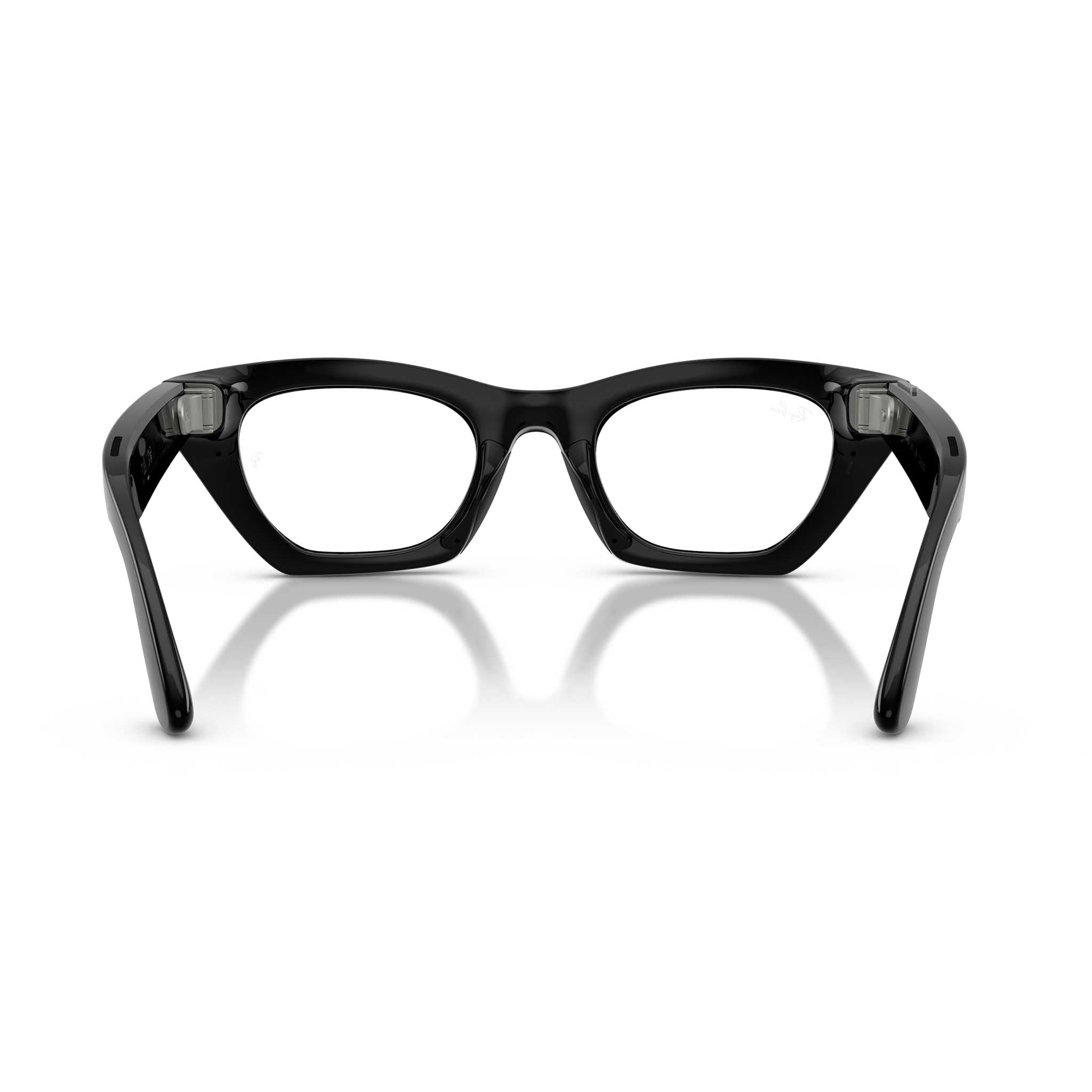 Black acetate square glasses frames shown from the front on a white background with a soft reflection below.