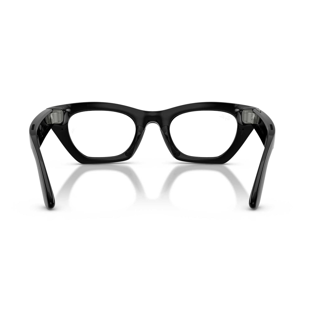 Black acetate square glasses frames shown from the front on a white background with a soft reflection below.