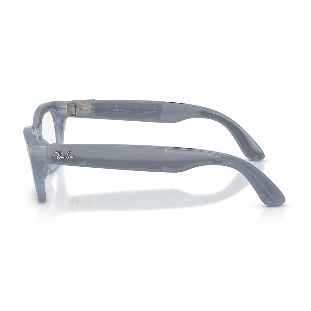 Ray-Ban square eyeglass frames in translucent gray acetate, shown from a side profile view on a white background.