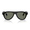 Ray-Ban sunglasses with a black acetate frame and dark green lenses, shown from a front-facing perspective on a white background with a subtle reflection.
