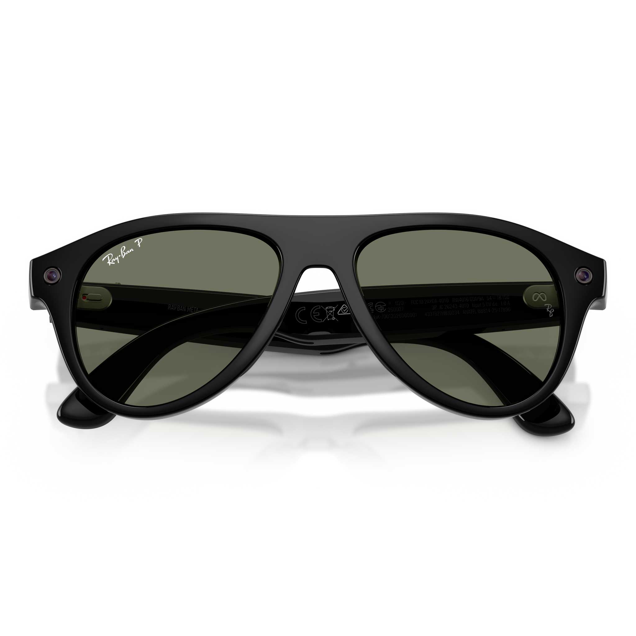 Ray-Ban sunglasses with a black acetate frame and dark green-tinted lenses, shown from a front-facing perspective on a white background.