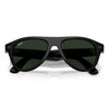 Ray-Ban aviator sunglasses with a glossy black frame and dark green lenses, shown from the front on a white background.