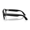 Ray-Ban Aviator eyeglasses in glossy black acetate, shown in a side profile view on a clean white background with a soft reflection.