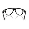 Black aviator sunglasses with clear lenses, shown from the front on a white background with a soft reflection below.
