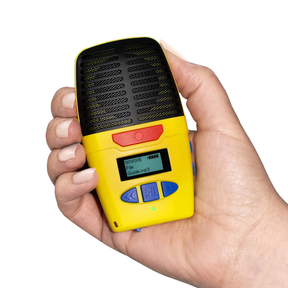 Micro-Speak Plus in hand against a white background