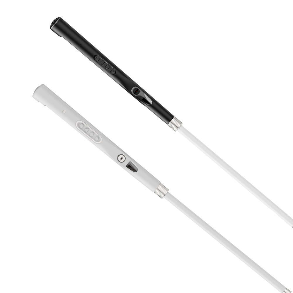 Handle of the WeWalk V2 smart cane in both colours against a white background.