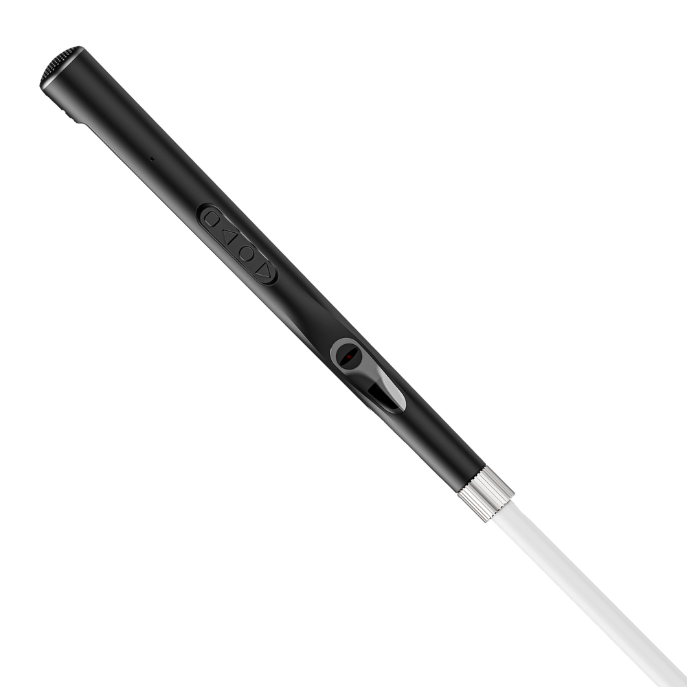 Handle of the WeWalk V2 smart cane in black against a white background.