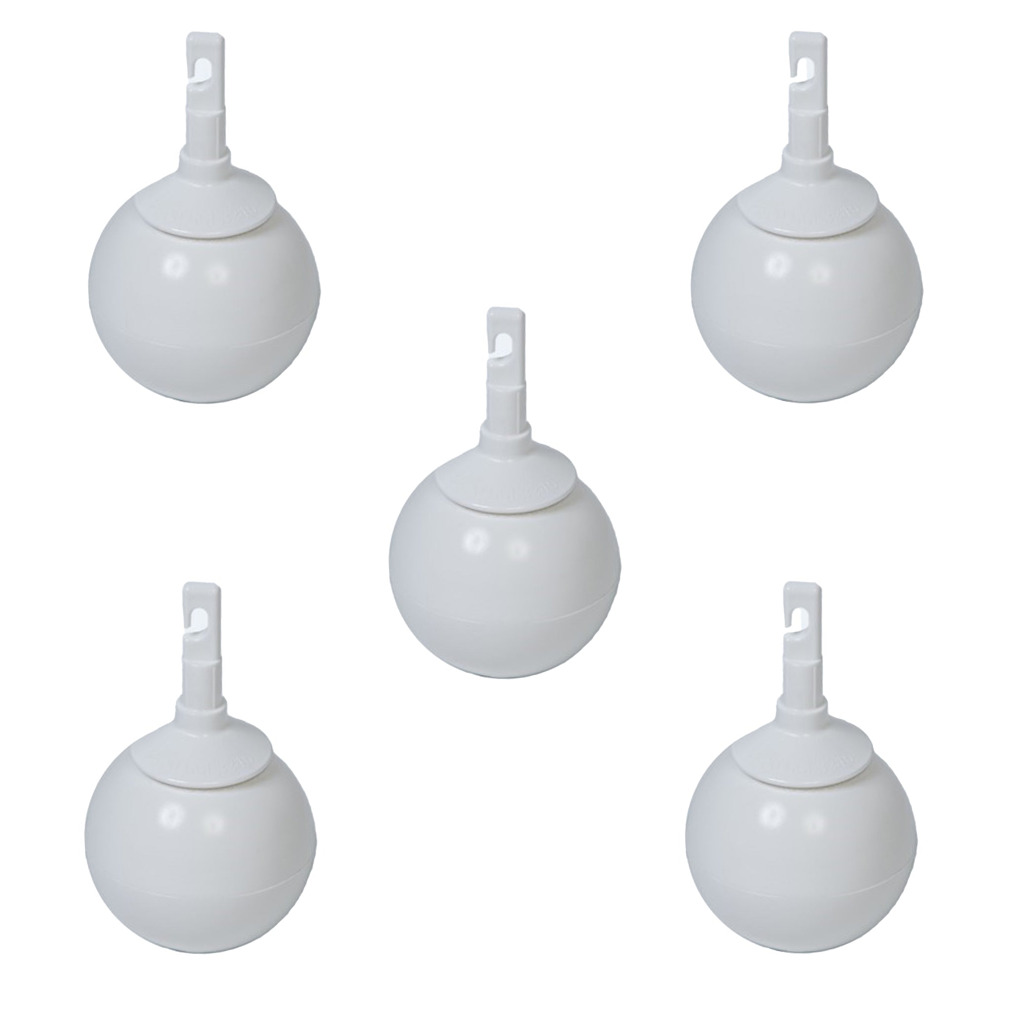 Five Ambutech rolling ball tips on a white background.